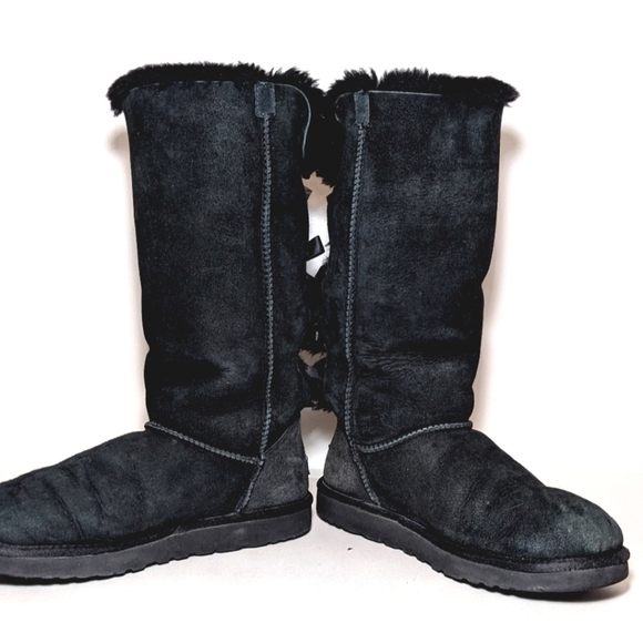 UGG Bailey Bow Tall II Boot Black Suede Size 10 - Picture 4 of 11